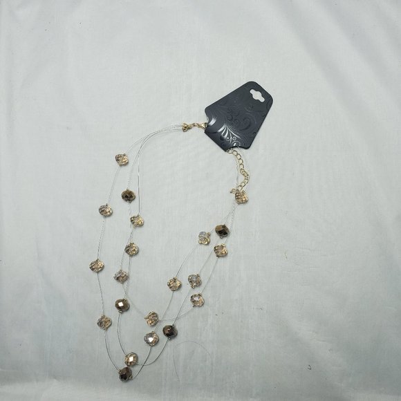 champagne gold with silver chain 3 row illusion necklace - Picture 2 of 5